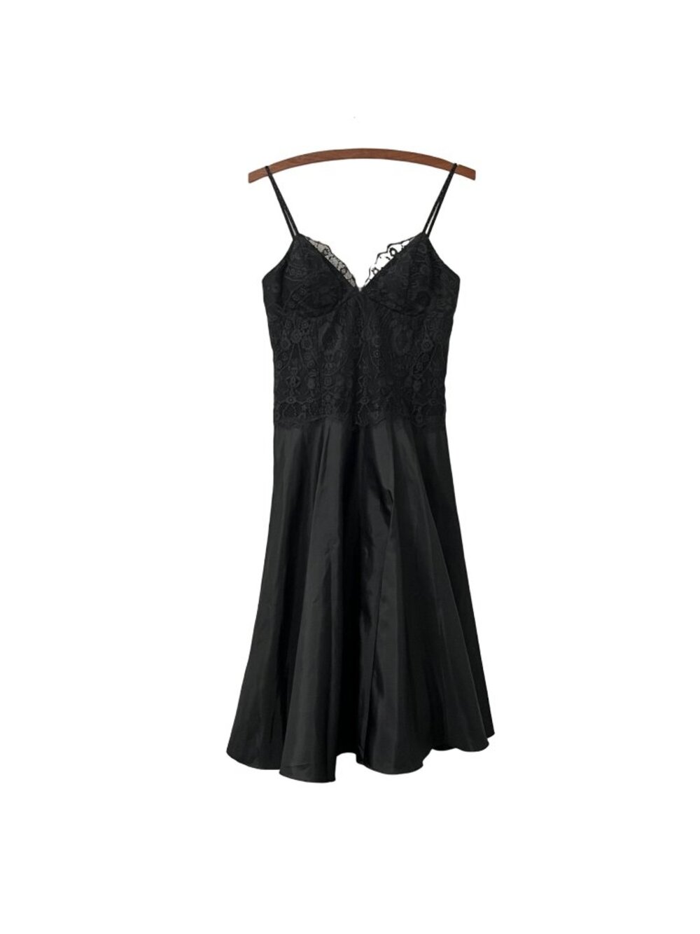 Vintage BCBG Paris Womens Black Eyelash Lace Beaded Strap Fit Flare Dress Sz 4